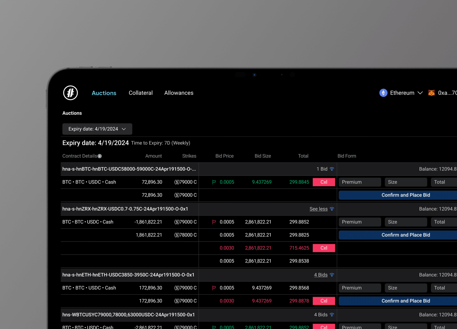 Hashnote trading terminal auctions dashboard